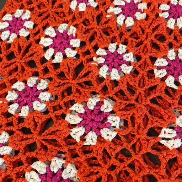 Flower Power Orange Pink Crochet L New Shorts Retro Hippie Festival Woodstock - Picture 3 of 4